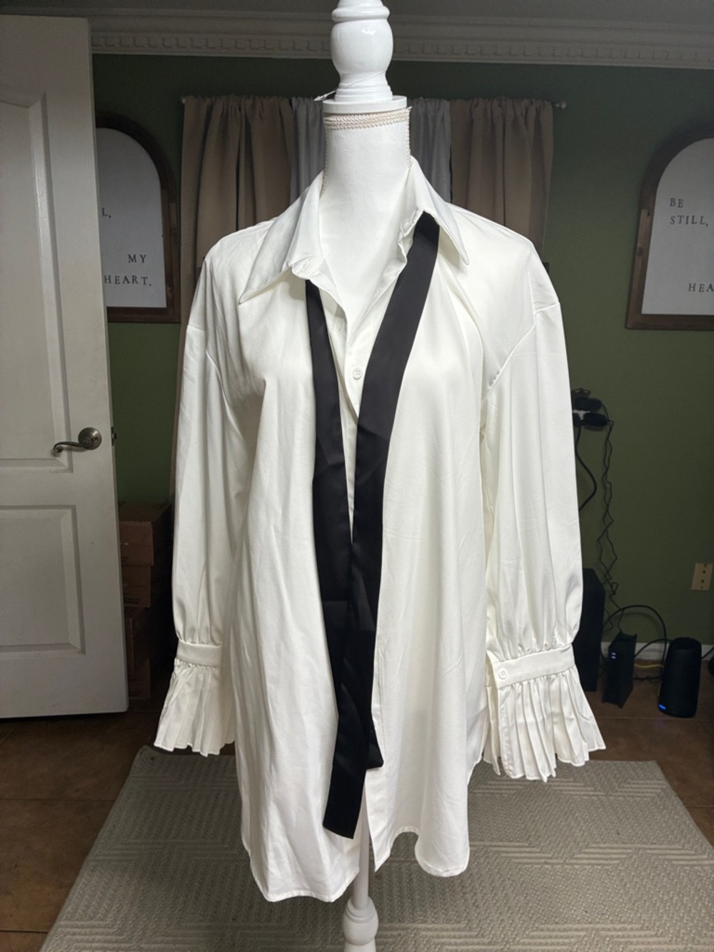 SHEIN White Button-Down Shirt with Black Tie Detail
